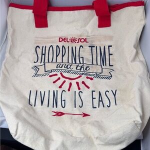 Del Sol Canvas Tote Bag with Red Accents